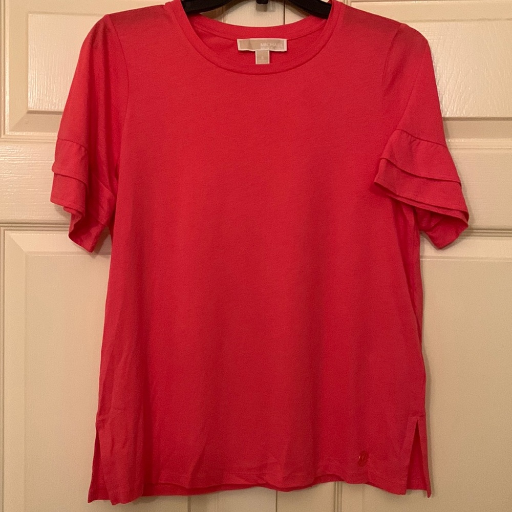 Michael Kors Coral/Red Tshirt with flutter sleeves! Size small
